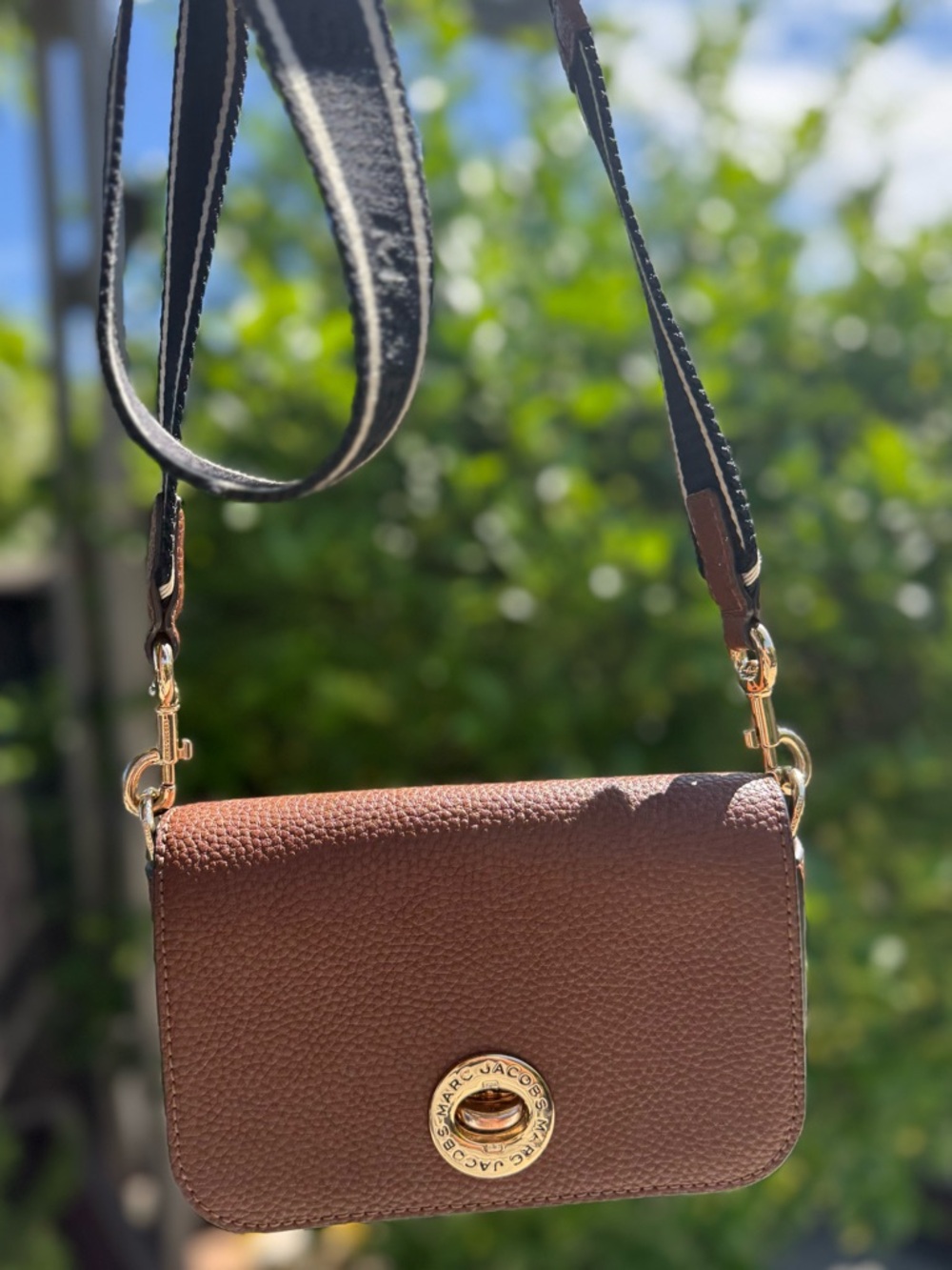 Marc Jacobs Brown Pebbled Leather Crossbody with Gold Turnlock